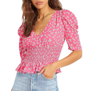 BB Dakota Fuchsia Floral Smocked Crop Top